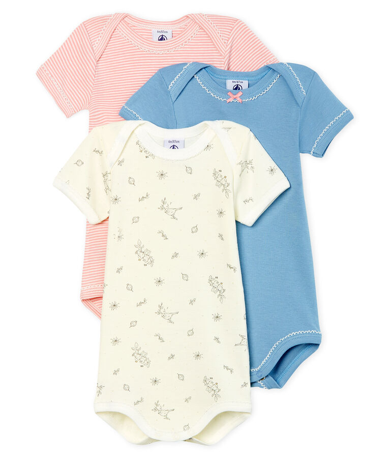 Trio kurz&auml;rmelige Baby-Bodys f&uuml;r M&auml;dchen vielfarbig