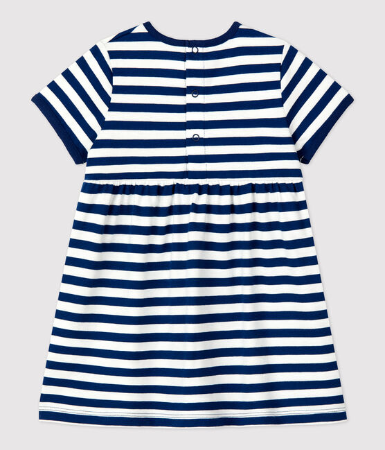 Kurzärmeliges Babykleid aus gestreiftem Jersey blau MEDIEVAL/weiss MARSHMALLOW