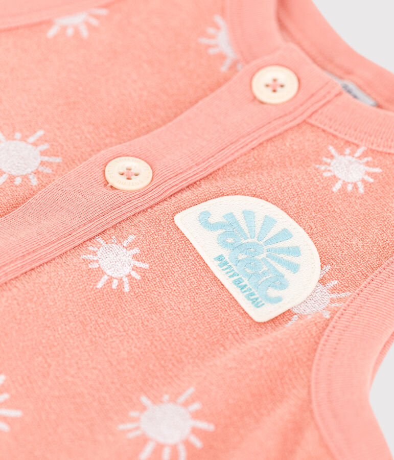 &Auml;rmelloser Baby-Kurzoverall aus Baumwoll-Frottee mit Sonnenmuster orange/weiss