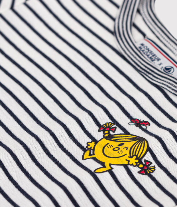 Kinder-Kleid Mr. Men und Little Miss aus Baumwolle f&uuml;r M&auml;dchen weiss/blau