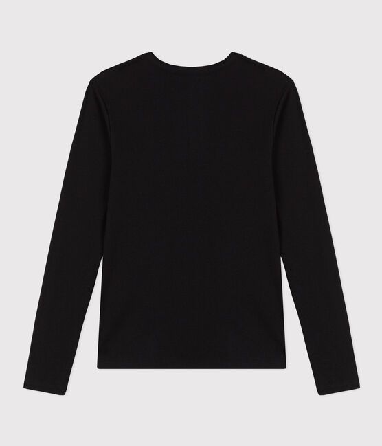Langärmeliges Damen-T-Shirt L'Iconique aus einfarbigem Rippstrick schwarz BLACK