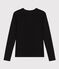 Langärmeliges Damen-T-Shirt L'Iconique aus einfarbigem Rippstrick schwarz BLACK