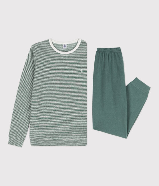Kinderpyjama aus Baumwolle mit Ringelstreifen grün VALLEE/weiss MARSHMALLOW