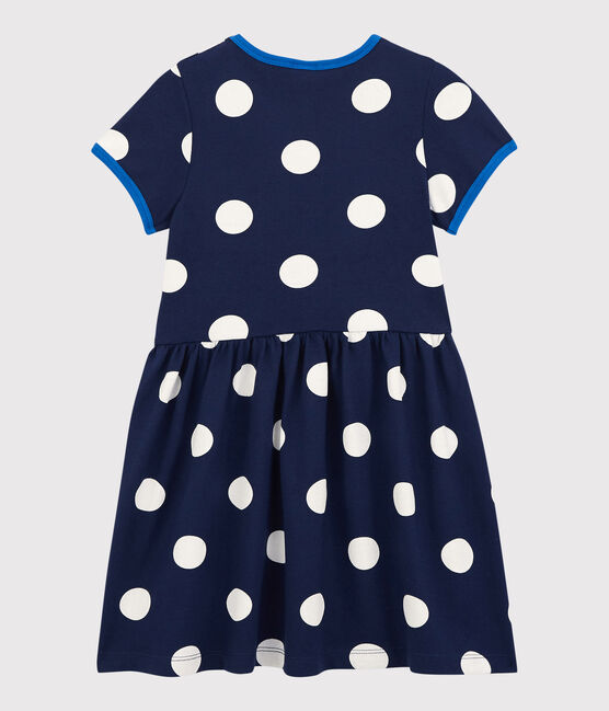 Kurzärmeliges Kleid aus Baumwolle für Mädchen blau MEDIEVAL/weiss MARSHMALLOW