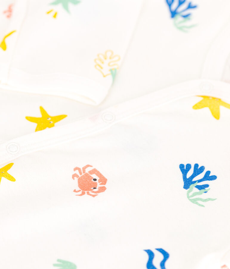 Strampler ohne F&uuml;&szlig;chen aus bedruckter Baumwolle weiss MARSHMALLOW/weiss MULTICO