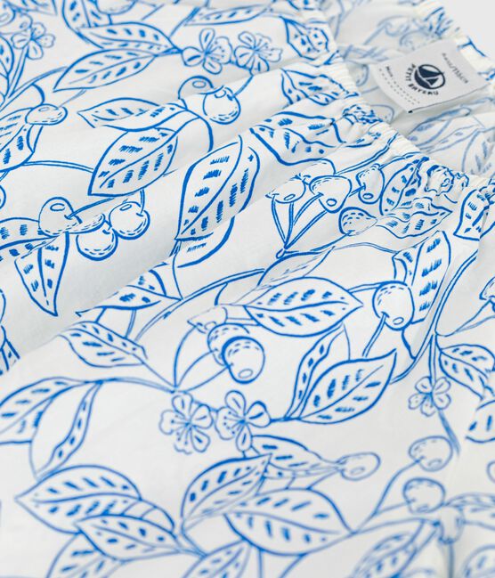 Kurzärmelige Kinder-Bluse mit Kirschmuster blau MARSHMALLOW/ PORCELANA