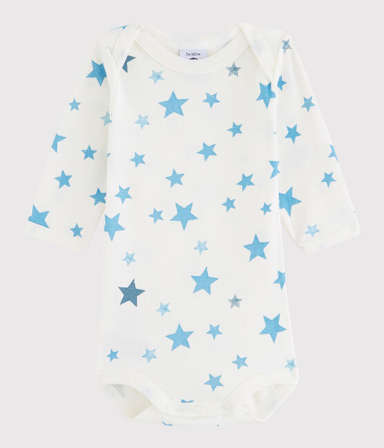 Langärmeliger Baby-Body Jungen weiss Lait