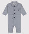Langer Baby-Overall aus gestreiftem Canvas blau MEDIEVAL/weiss MARSHMALLOW