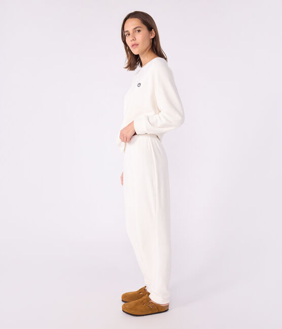 Damen-Pyjama aus einfarbigem Baumwoll-Frottee naturfarben MILK