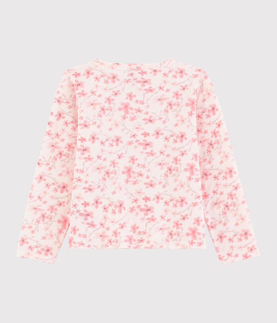 Kinder-Cardigan aus Jersey-Pikee für Mädchen rosa FLEUR/weiss MULTICO