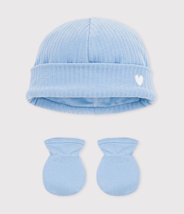 Baby-Set mit M&uuml;tzchen und F&auml;ustlingen aus Baumwolle vielfarbig