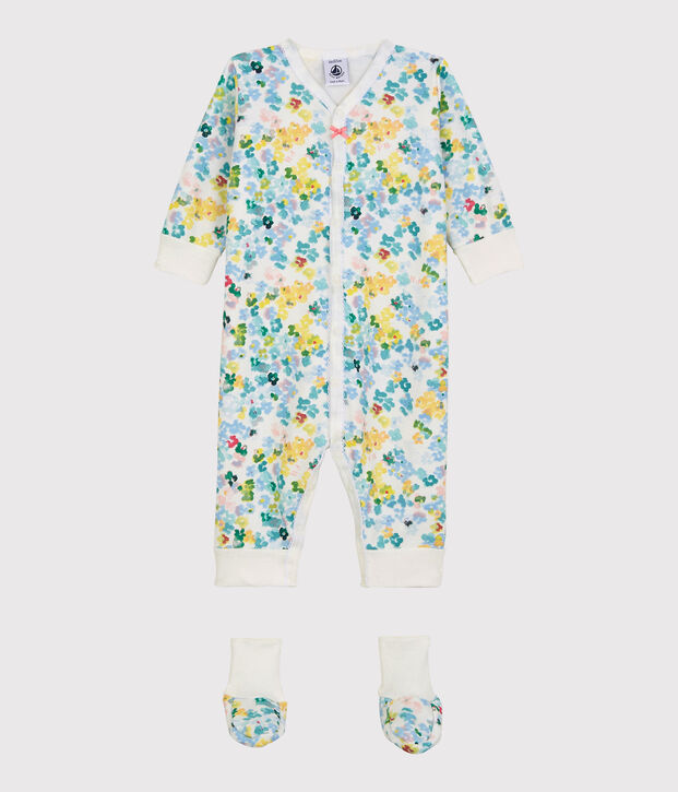 Baby-Set f&uuml;r die Nacht aus Molton mit Blumenmuster f&uuml;r M&auml;dchen weiss/vielfarbig