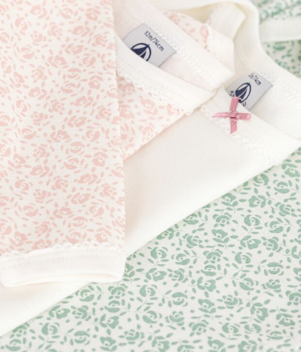 3er-Set lang&auml;rmelige Baby-Bodys aus Baumwolle mit Blumenmotiv vielfarbig