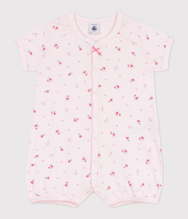 Baby-Kurzoverall aus Baumwolle mit Blumenmotiv rosa/vielfarbig