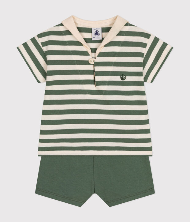 Baby-Set T-Shirt und Shorts aus Jersey gr&uuml;n/naturfarben