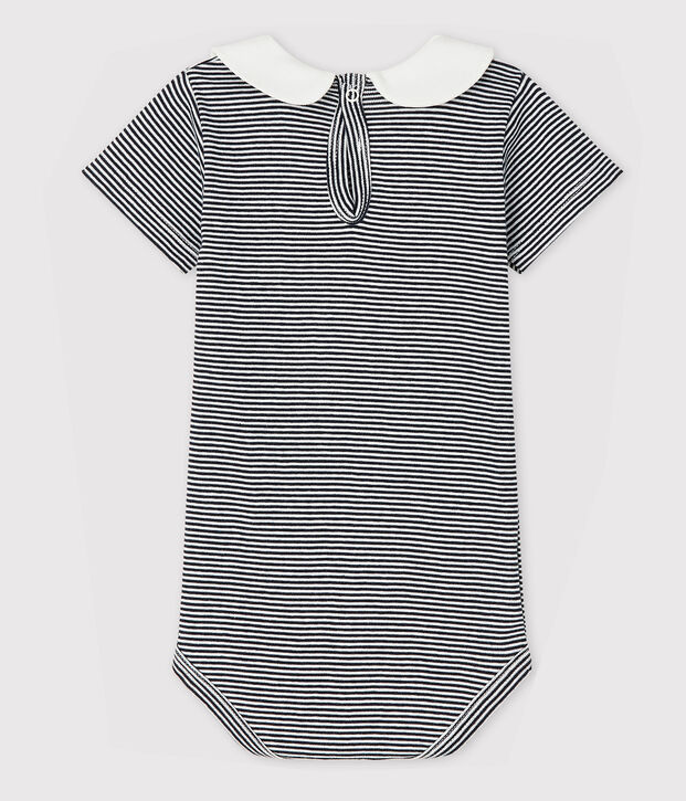 Baby-Body mit Claudine-Kragen aus Baumwolle f&uuml;r M&auml;dchen blau/weiss
