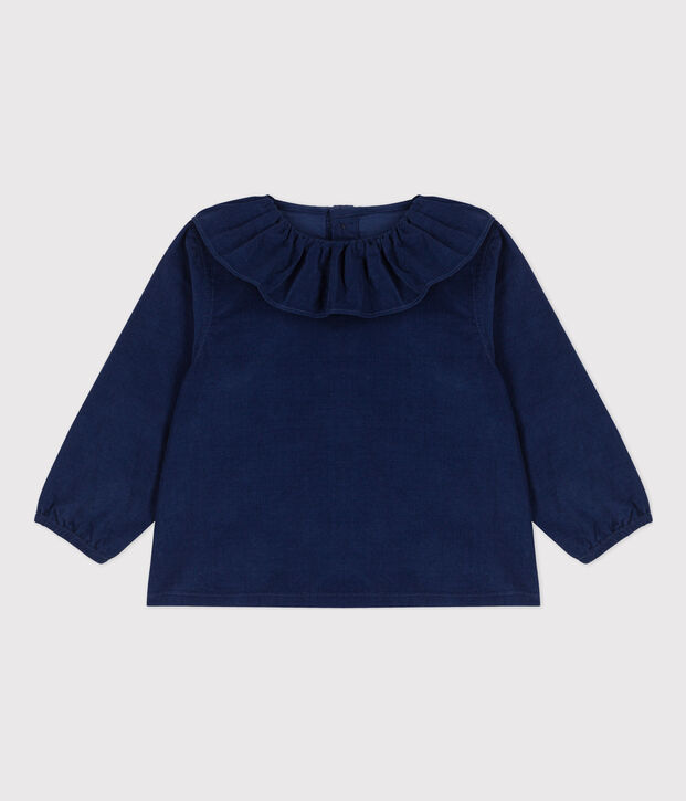Lang&auml;rmelige Babybluse aus Feincord blau
