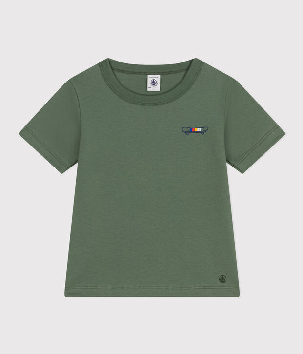 Gemustertes Jungen-T-Shirt aus leichtem Jersey gr&uuml;n