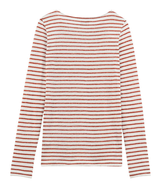 Langarm-leinen-t-shirt damen weiss MARSHMALLOW/rosa COPPER CN