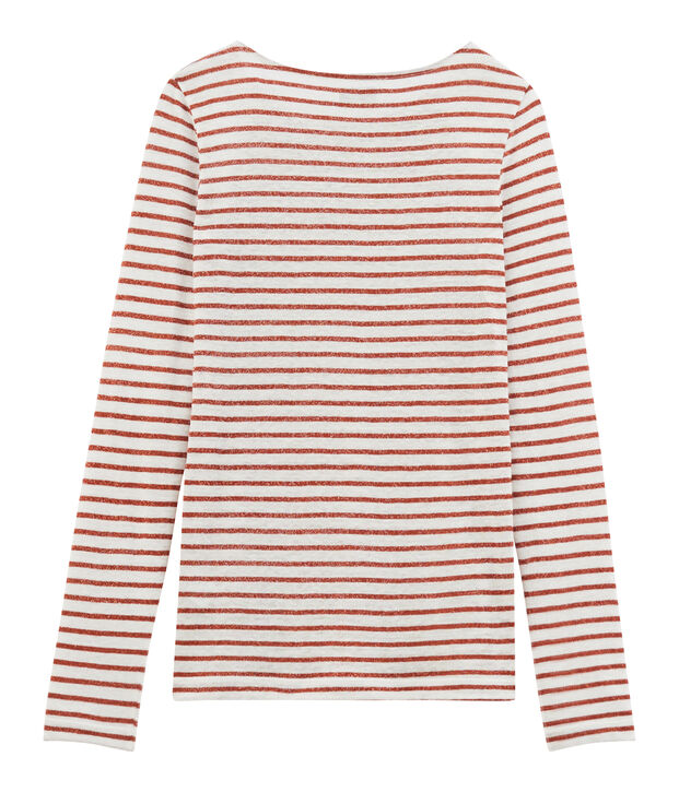 Langarm-leinen-t-shirt damen weiss/rosa