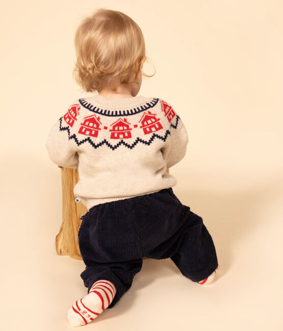 Baby-Jacquard-Pullover aus Woll und Baumwollstrick beige MONTELIMAR/weiss MULTICO