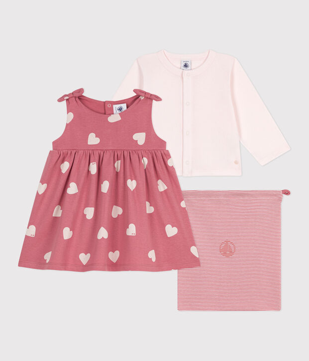 2-teiliges Baby-Set aus Baumwolle, einfarbiger Cardigan und gemustertes Kleid rosa/vielfarbig