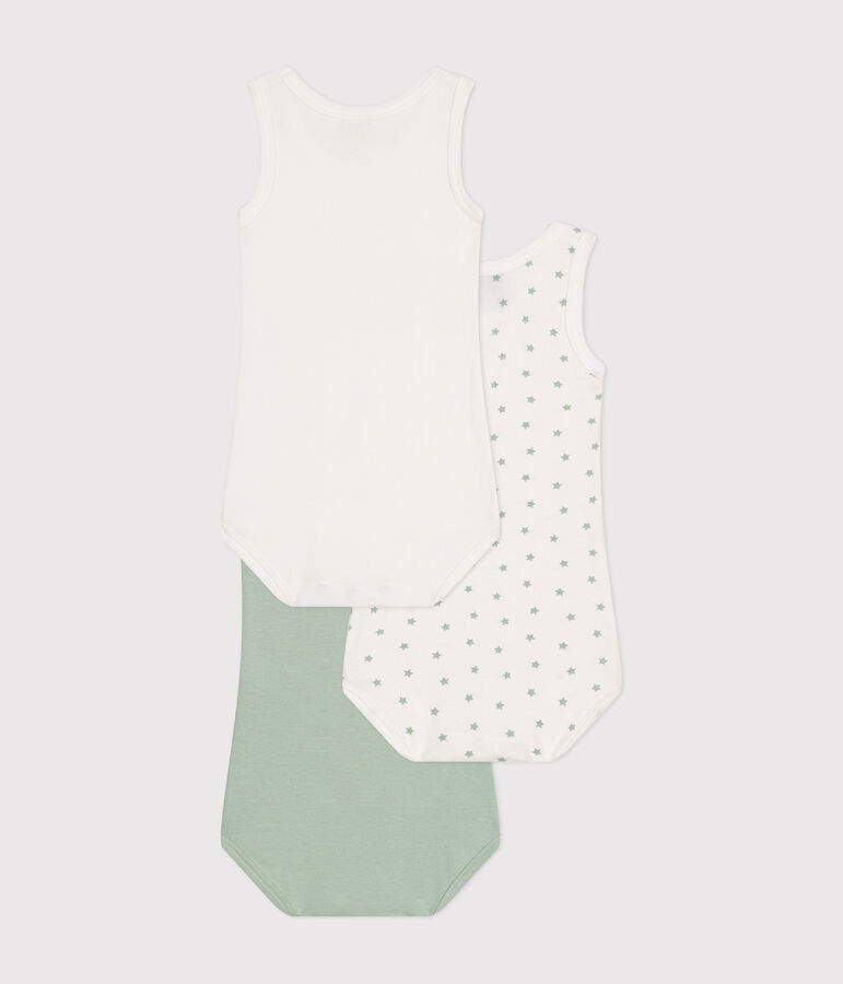 Set aus 3 &auml;rmellosen Baby-Bodys aus Baumwolle vielfarbig