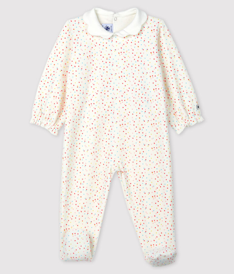 Baby-Strampler aus Velours mit farbigem Polka-Dot-Motiv f&uuml;r M&auml;dchen weiss/vielfarbig