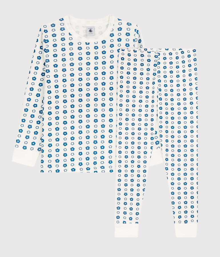 Kinderpyjama aus Bio-Baumwolle mit Blumenmotiv weiss MARSHMALLOW/ MALLARD