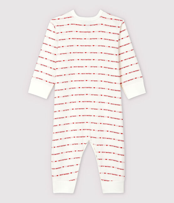 Fußloser Baby-Strampler aus Jacquard mit Petit Bateau-Motiv "Je t'aime" weiss MARSHMALLOW/rot TERKUIT