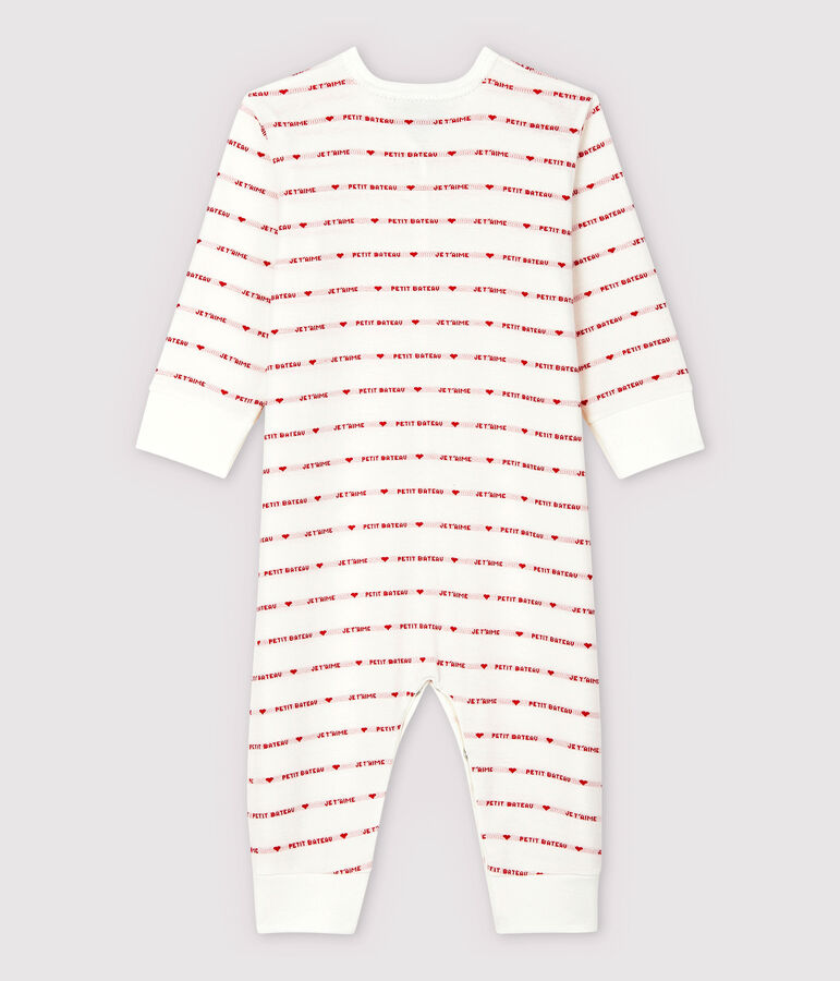 Fu&szlig;loser Baby-Strampler aus Jacquard mit Petit Bateau-Motiv Je t'aime weiss/rot