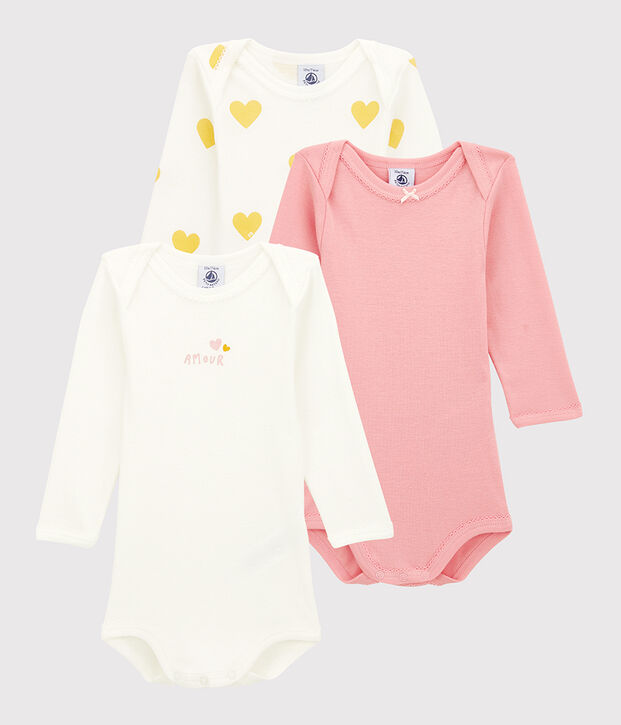3er-Set lang&auml;rmelige Baby-Bodys aus Bio-Baumwolle f&uuml;r M&auml;dchen vielfarbig