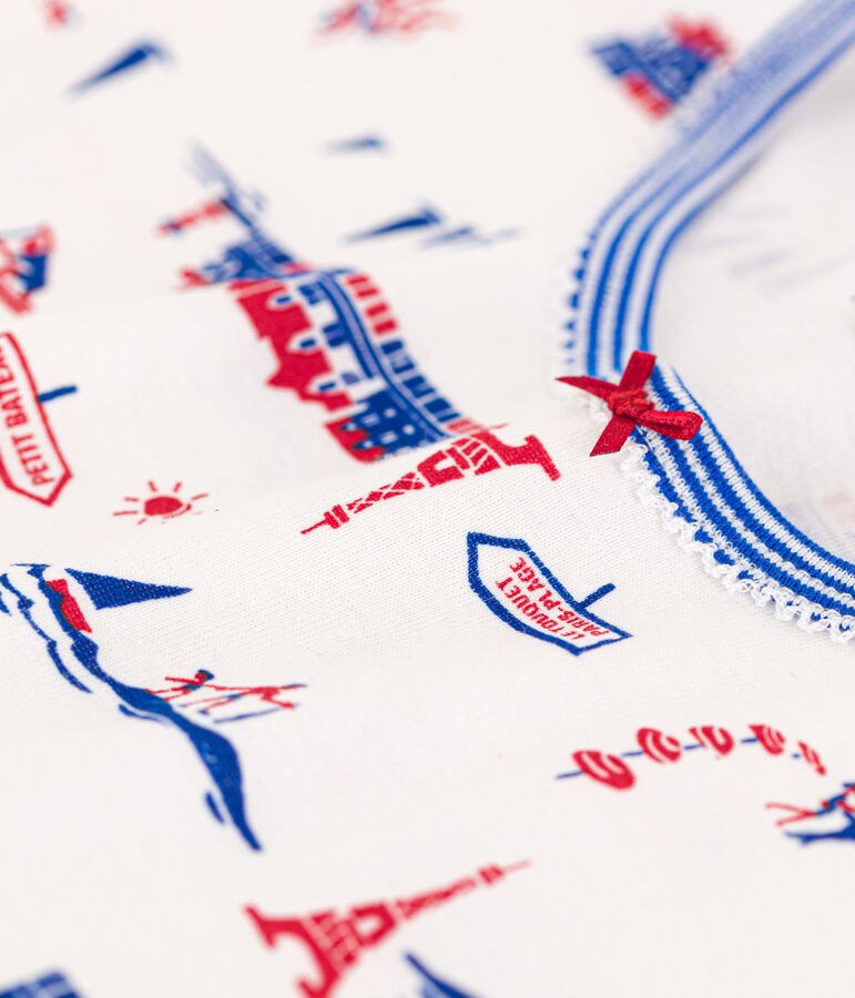 Kinder-Kurzpyjama Paris aus Baumwolle f&uuml;r M&auml;dchen weiss/vielfarbig