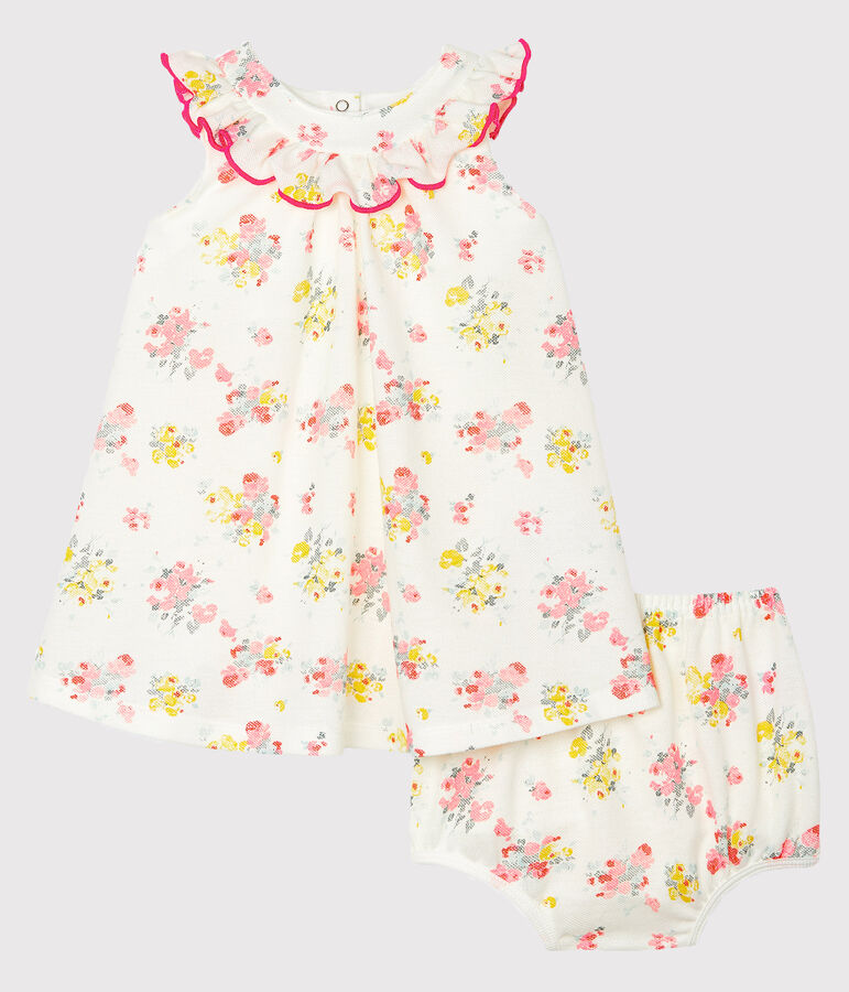Baby-Kleid und -Bloomers, gemustert, f&uuml;r M&auml;dchen weiss MARSHMALLOW/weiss MULTICO