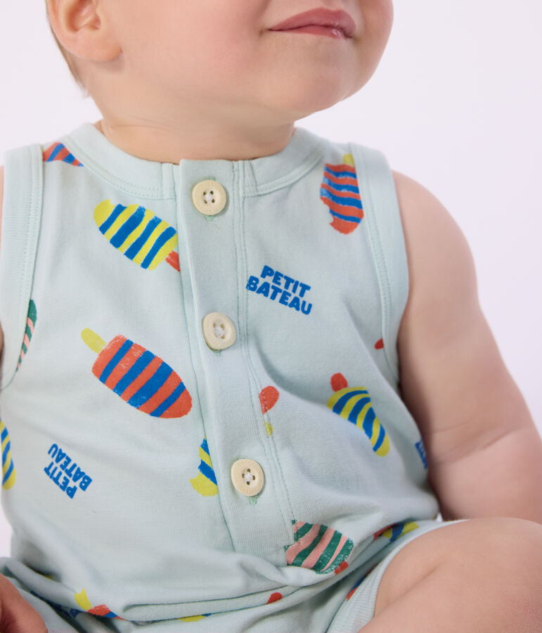 Baby-Kurzoverall aus Baumwolle mit Eismotiv blau/vielfarbig