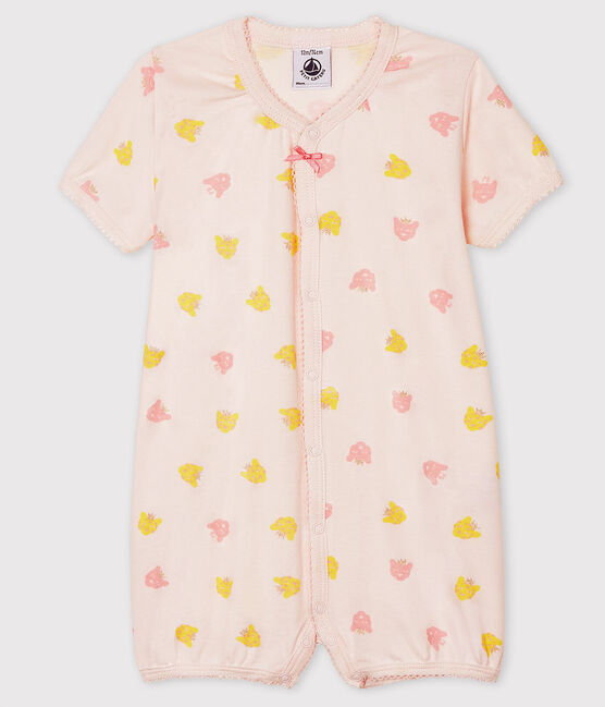 Baby-Kurzoverall für Mädchen aus Rippstrick rosa FLEUR/weiss MULTICO