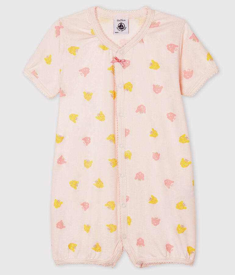 Baby-Kurzoverall f&uuml;r M&auml;dchen aus Rippstrick rosa FLEUR/weiss MULTICO