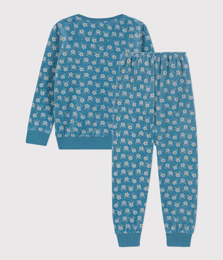 Kinderpyjama aus Nicki mit Blumenmotiv f&uuml;r M&auml;dchen blau/vielfarbig