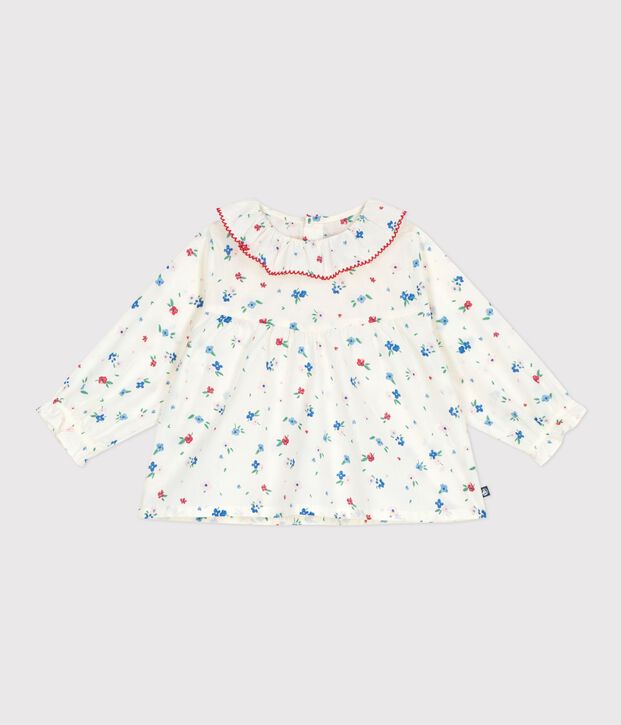 Lang&auml;rmelige Baby-Bluse aus Baumwolle mit Blumenmuster weiss/vielfarbig