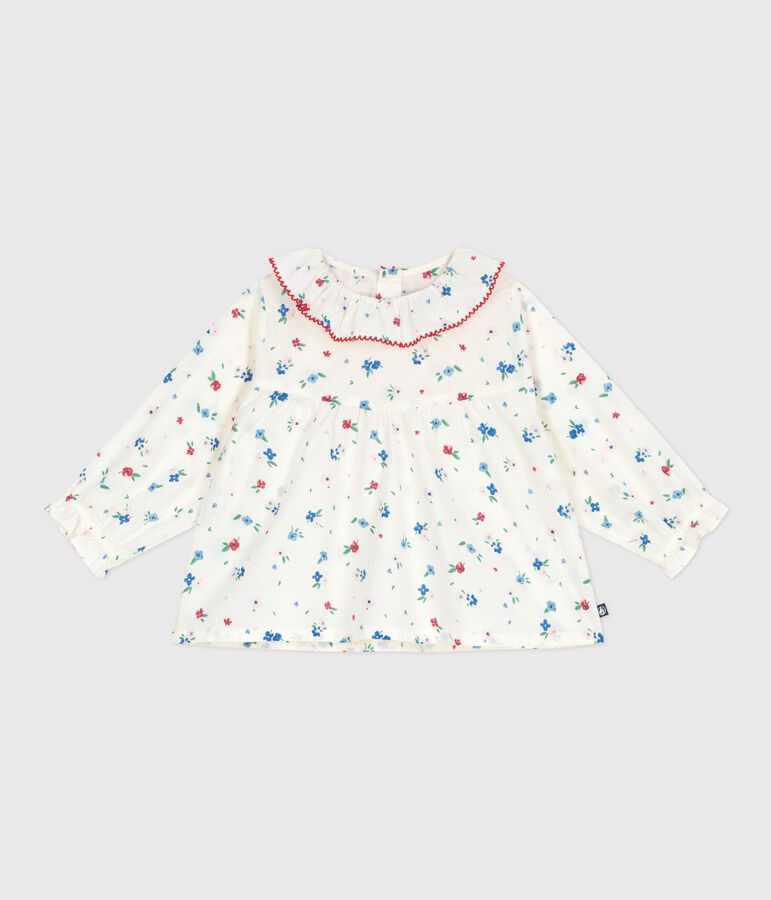 Lang&auml;rmelige Baby-Bluse aus Baumwolle mit Blumenmuster weiss MARSHMALLOW/weiss MULTICO