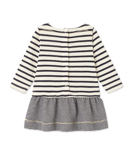 Gestreiftes Baby-Mädchen-Kleid beige COQUILLE/blau SMOKING