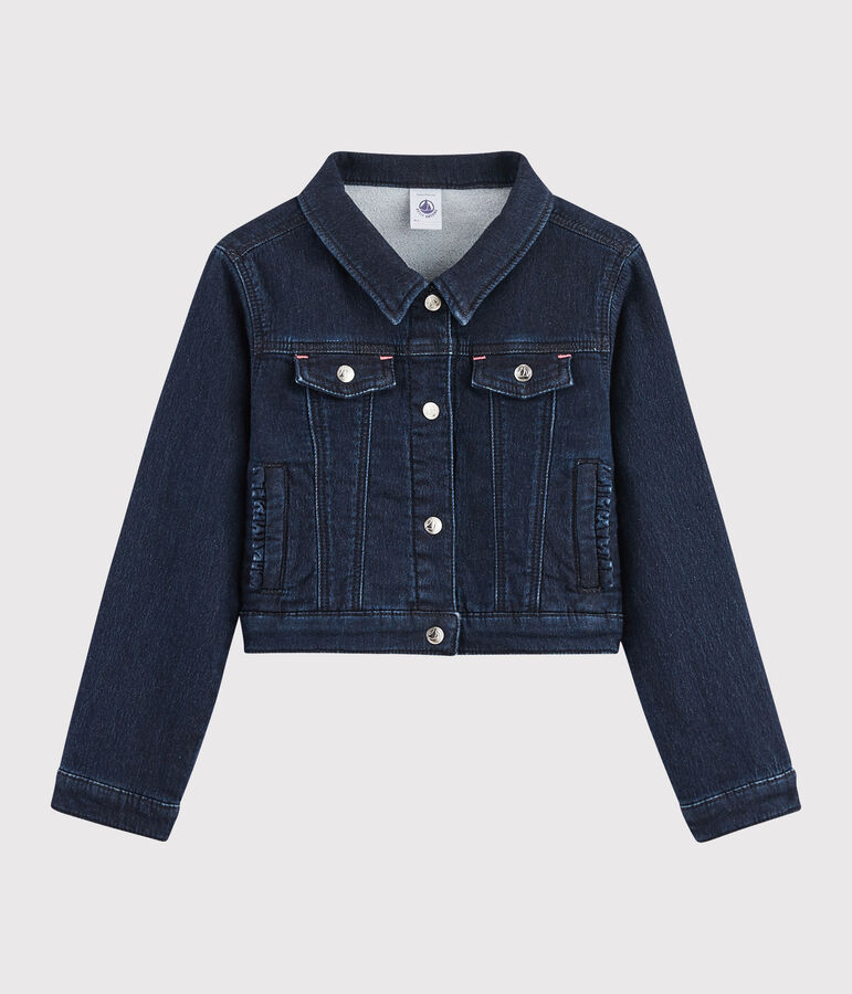 Kinder-Jeansjacke f&uuml;r M&auml;dchen blau DENIM BLEU FONCE