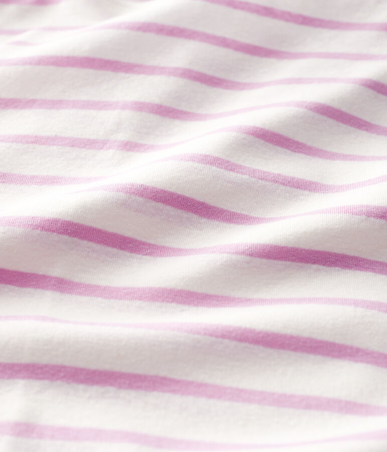 T-Shirt aus Baumwolle/gestreiftem Leinen Damen weiss/rosa