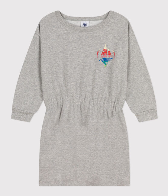 Langärmeliges Kleid aus Molton für Mädchen grau CHATON CHINE