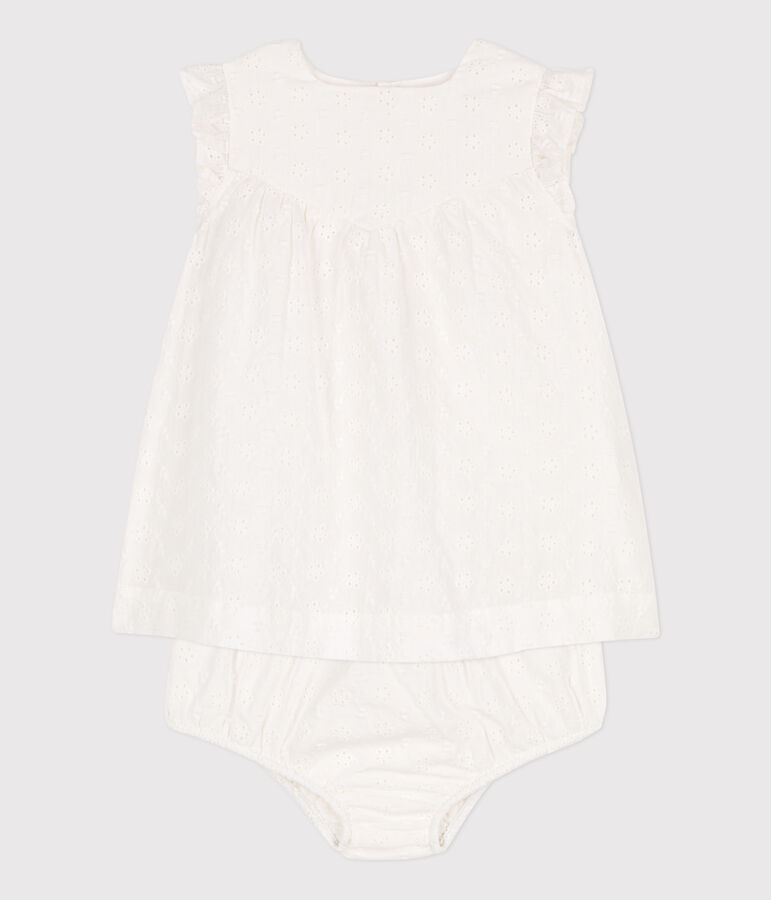 Baby-Kleid mit Bloomers in Broderie Anglaise weiss