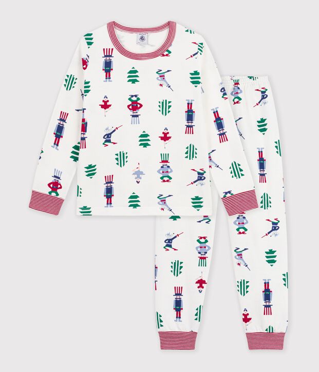 Kinder-Pyjama aus Molton mit Weihnachts-Motiv weiss/vielfarbig