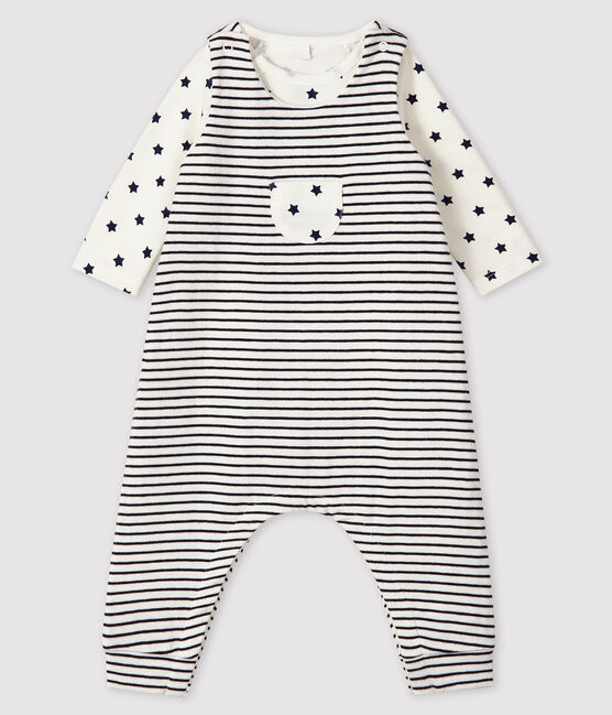 Zweiteiliges Baby-Set aus Doppeljersey weiss MARSHMALLOW/blau SMOKING