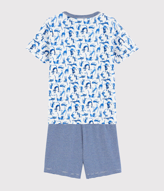 Kinder-Kurzpyjama aus Baumwolle mit Katzenmotiv für Jungen weiss MARSHMALLOW/weiss MULTICO