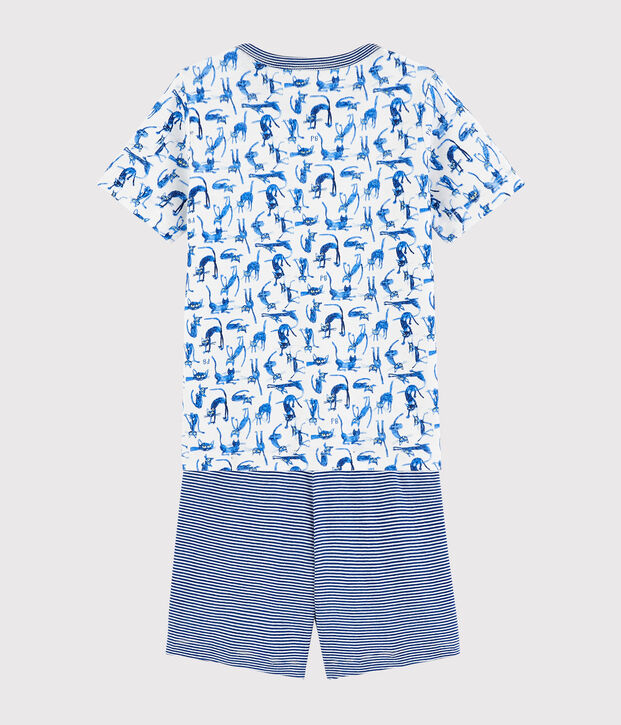 Kinder-Kurzpyjama aus Baumwolle mit Katzenmotiv f&uuml;r Jungen weiss/vielfarbig
