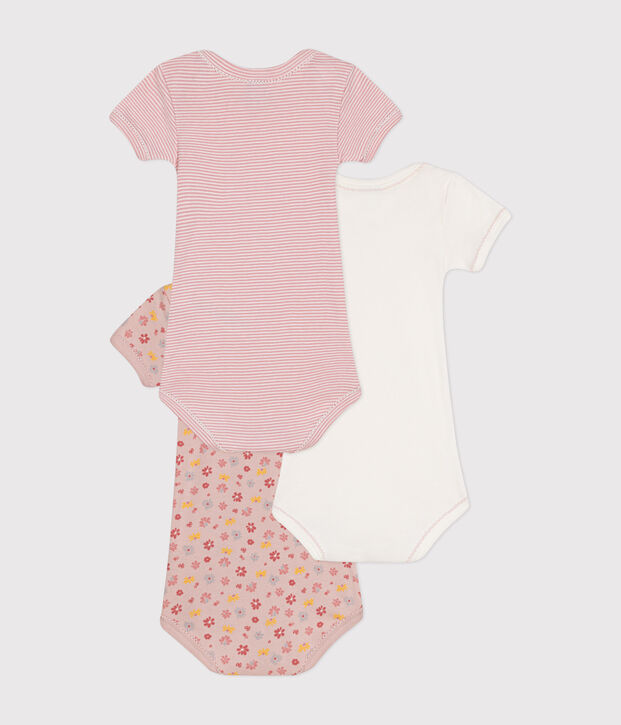 3er-Set kurz&auml;rmelige Baby-Bodys aus Baumwolle mit Blumenmuster vielfarbig